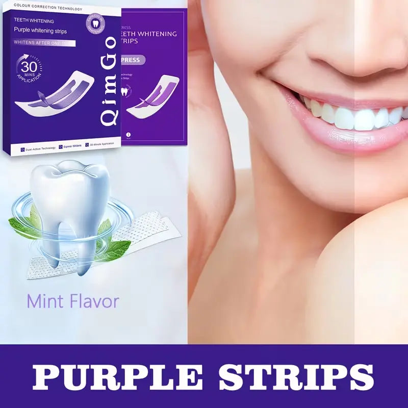 QimGo Purple Teeth Whitening Strips – Colour Correction Technology | 30 Min Results