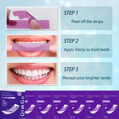 QimGo Purple Teeth Whitening Strips – Colour Correction Technology | 30 Min Results