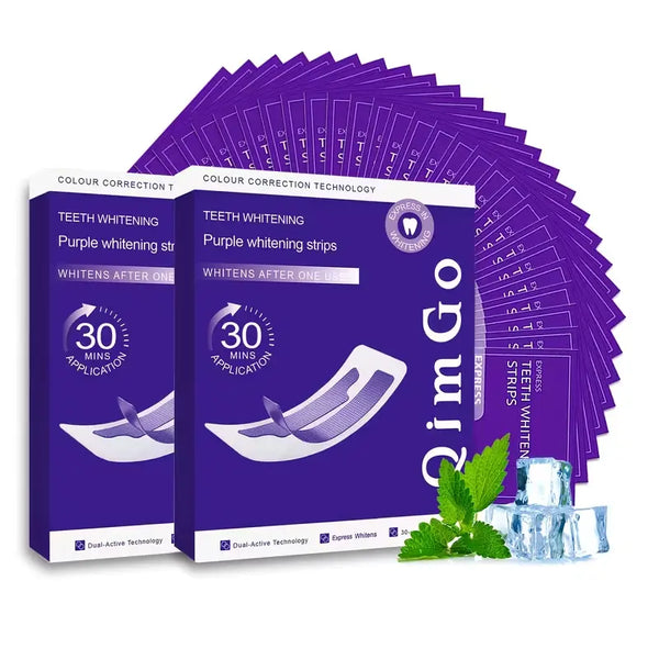 QimGo Purple Teeth Whitening Strips – Colour Correction Technology | 30 Min Results