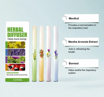 PuffAir Herbal Diffuser 4-Stick Pack – 4 Natural Wellness Blends | 600 Uses