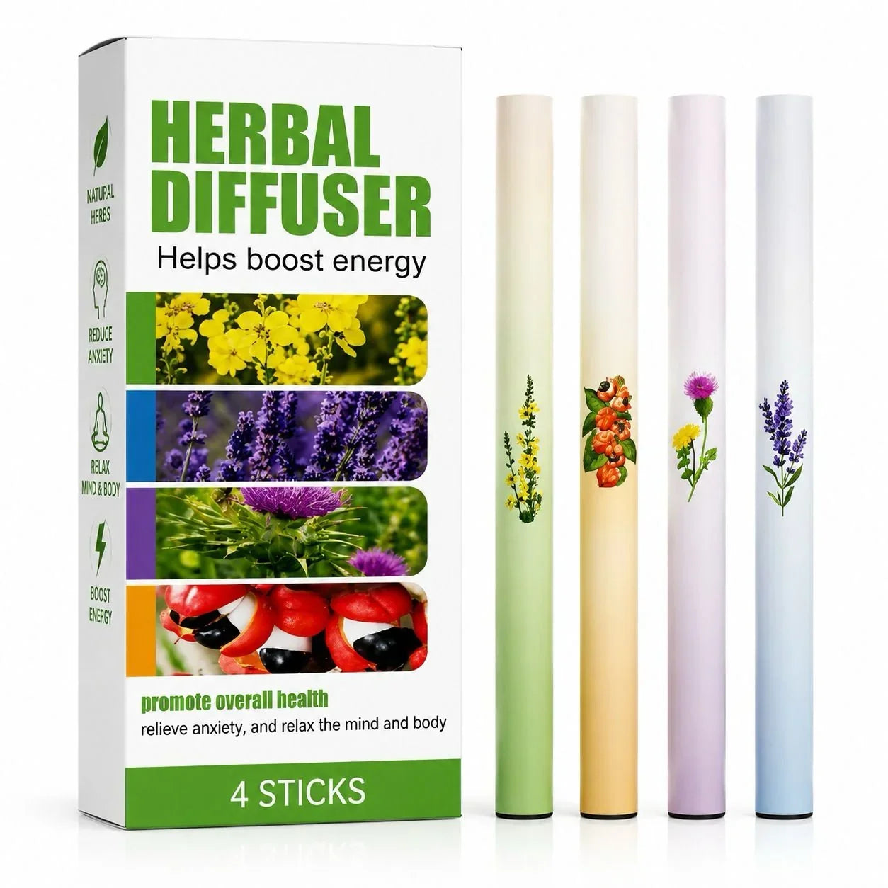 PuffAir Herbal Diffuser 4-Stick Pack – 4 Natural Wellness Blends | 600 Uses